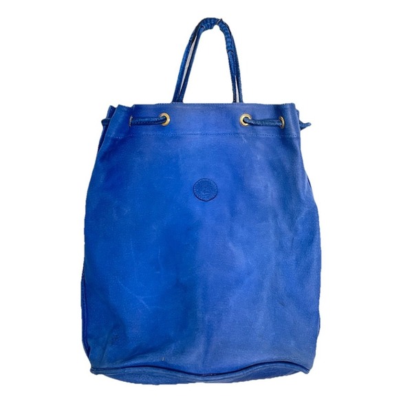 Fendi Handbags - Vintage 80s FENDI Blue Drawstring Shoulder Bag Leather FF Logo